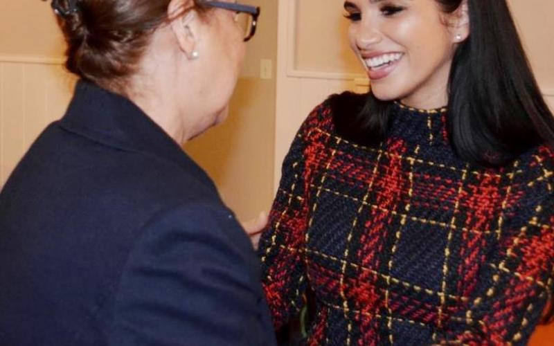 Madison Gesiotto greets a local supporter